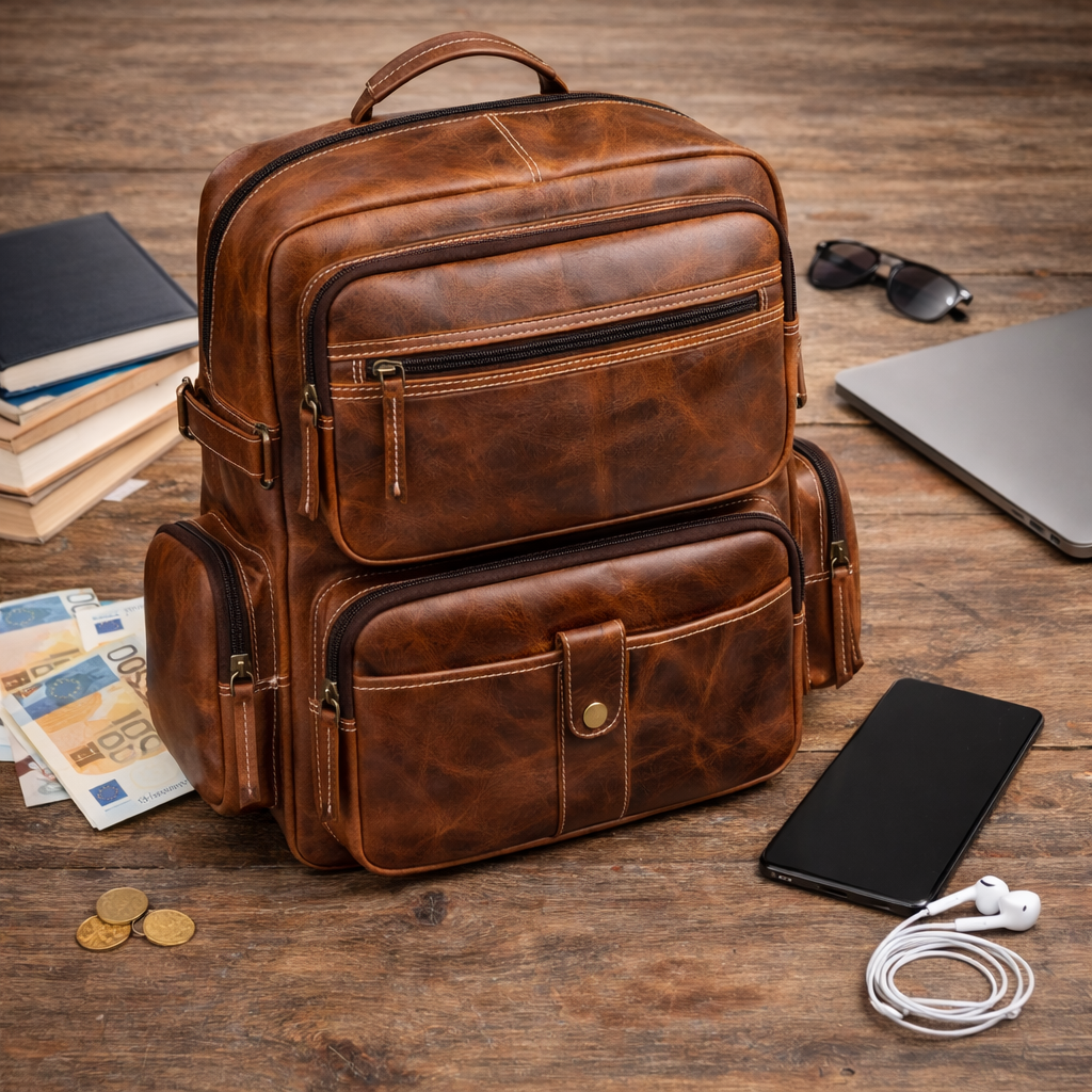 Unisex Leather Backpack Premium Travel Laptop Bag Large Capacity Leather Rucksack