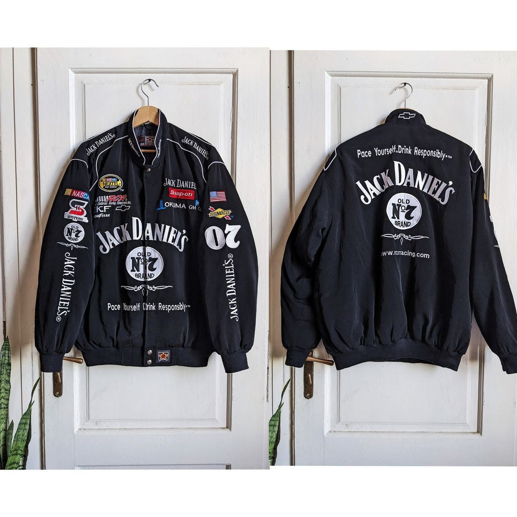 Jack Daniel's Racing Jacket – Black Vintage Motorsport Style Jacket | Unisex Racing Windbreaker | Retro Graphic Jacket