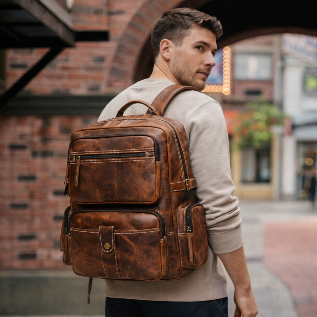 Unisex Leather Backpack Premium Travel Laptop Bag Large Capacity Leather Rucksack