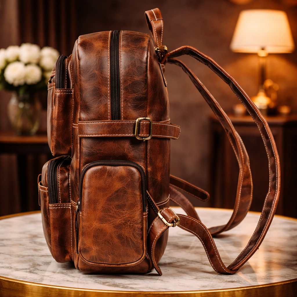 Unisex Leather Backpack Premium Travel Laptop Bag Large Capacity Leather Rucksack