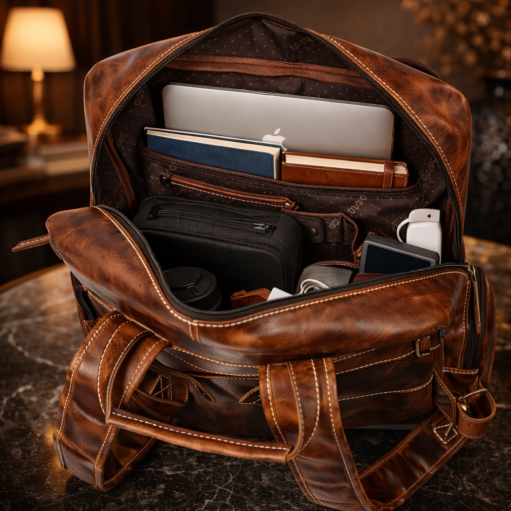 Unisex Leather Backpack Premium Travel Laptop Bag Large Capacity Leather Rucksack