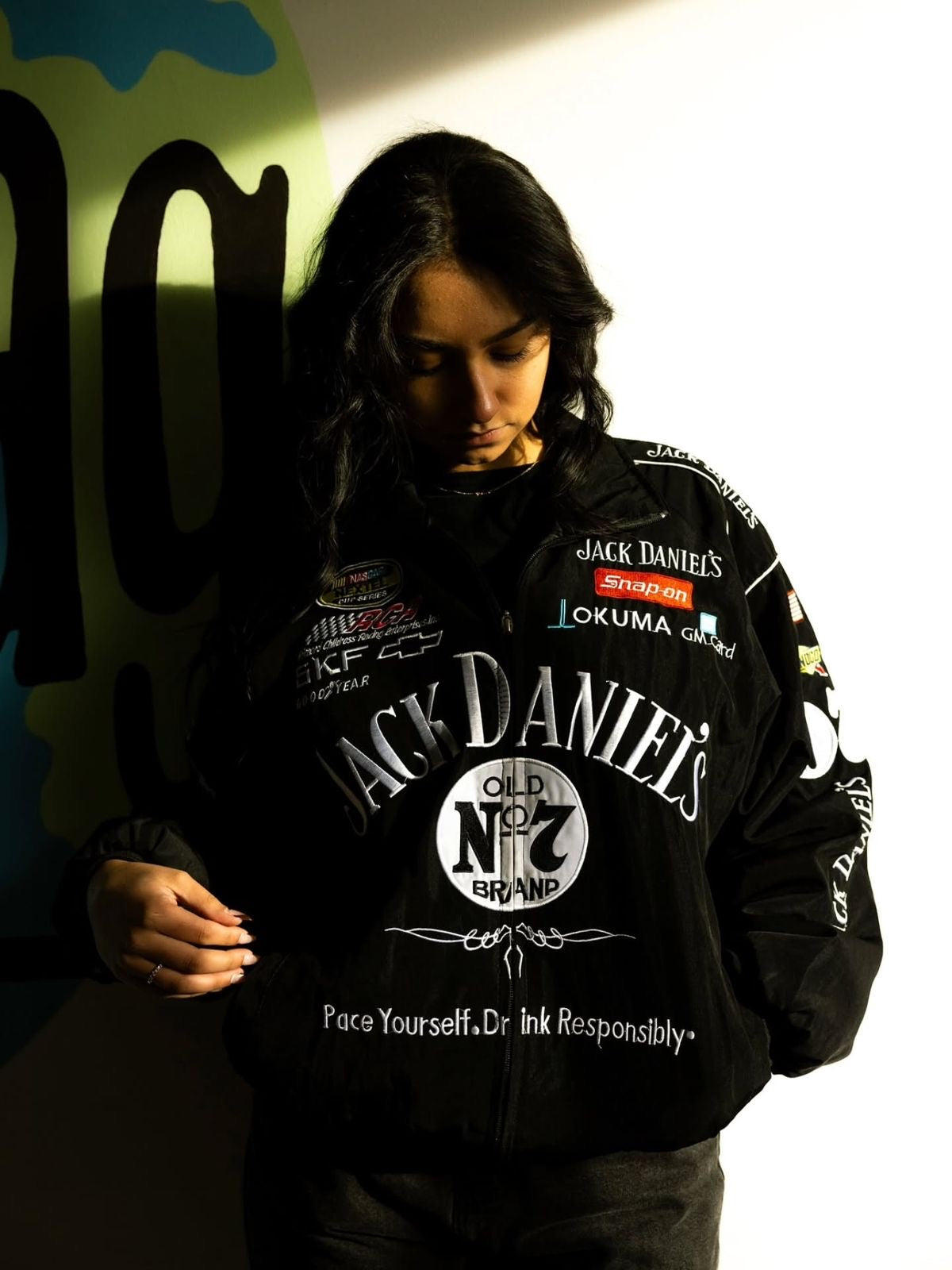 Jack Daniel's Racing Jacket – Black Vintage Motorsport Style Jacket | Unisex Racing Windbreaker | Retro Graphic Jacket