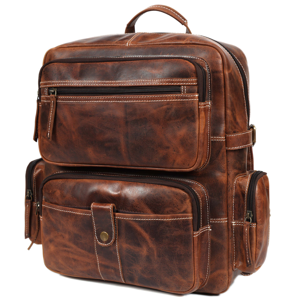 Unisex Leather Backpack Premium Travel Laptop Bag Large Capacity Leather Rucksack
