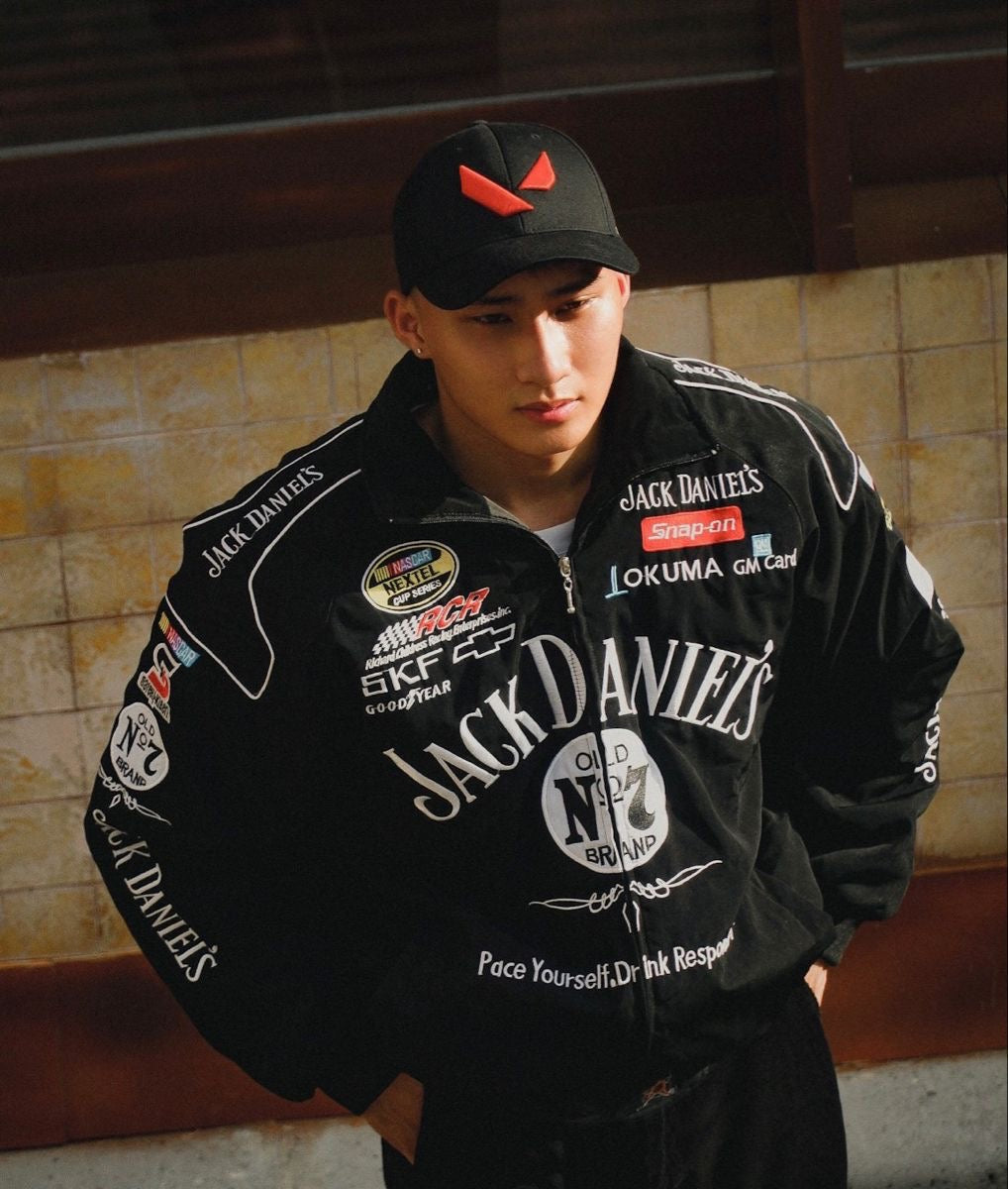 Jack Daniel's Racing Jacket – Black Vintage Motorsport Style Jacket | Unisex Racing Windbreaker | Retro Graphic Jacket