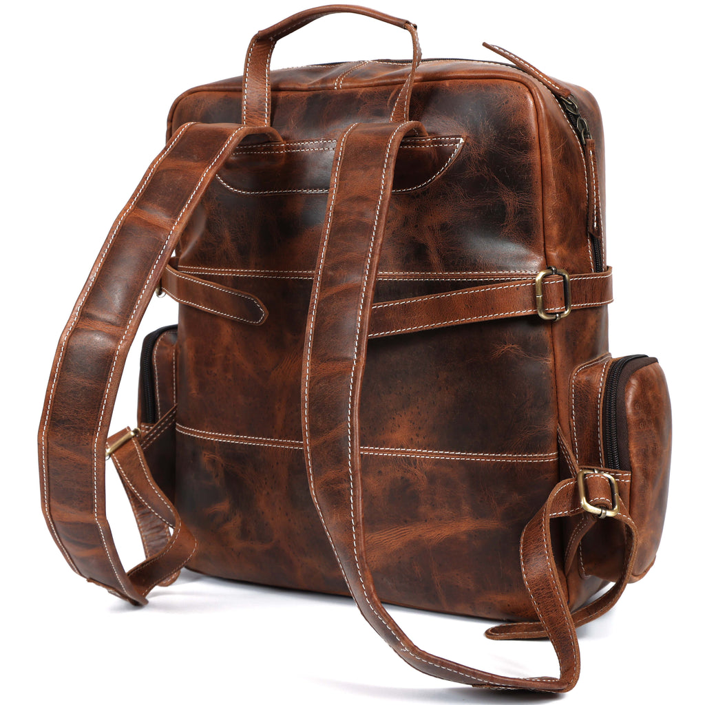 Unisex Leather Backpack Premium Travel Laptop Bag Large Capacity Leather Rucksack