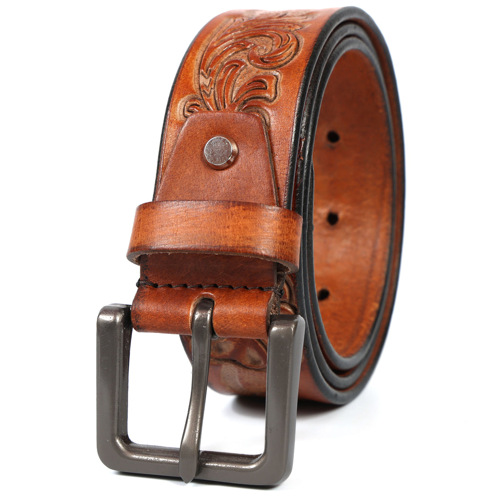 Premium Embossed Genuine Leather Belt Stylish Vintage Designer Belt