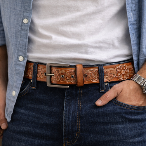 Premium Embossed Genuine Leather Belt Stylish Vintage Designer Belt