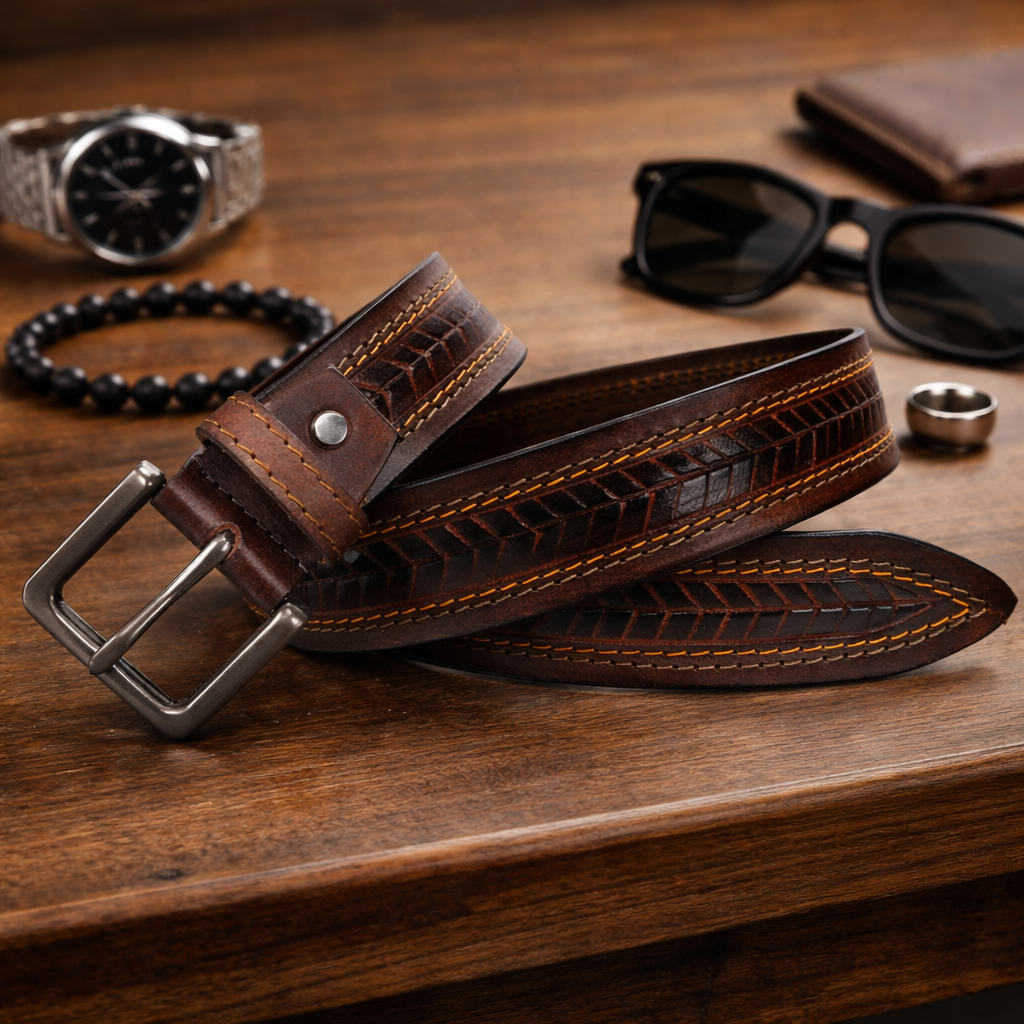 Premium Embossed Genuine Leather Belt Stylish Vintage Designer Belt