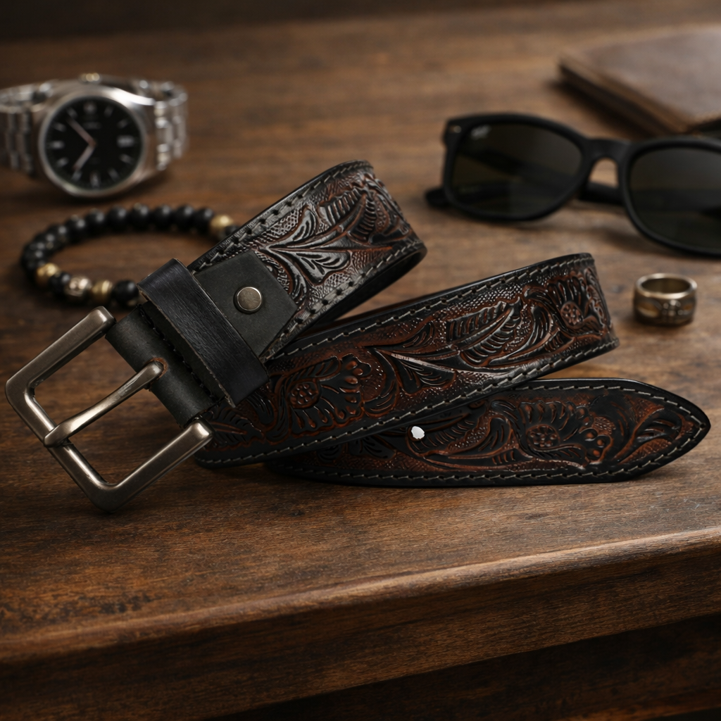 Premium Embossed Genuine Leather Belt Stylish Vintage Designer Belt