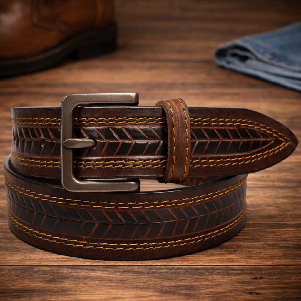 Premium Embossed Genuine Leather Belt Stylish Vintage Designer Belt