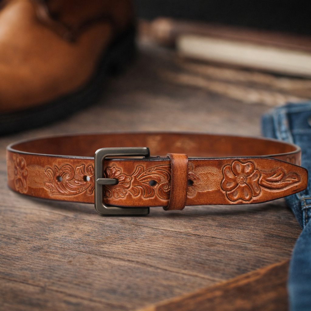 Premium Embossed Genuine Leather Belt Stylish Vintage Designer Belt