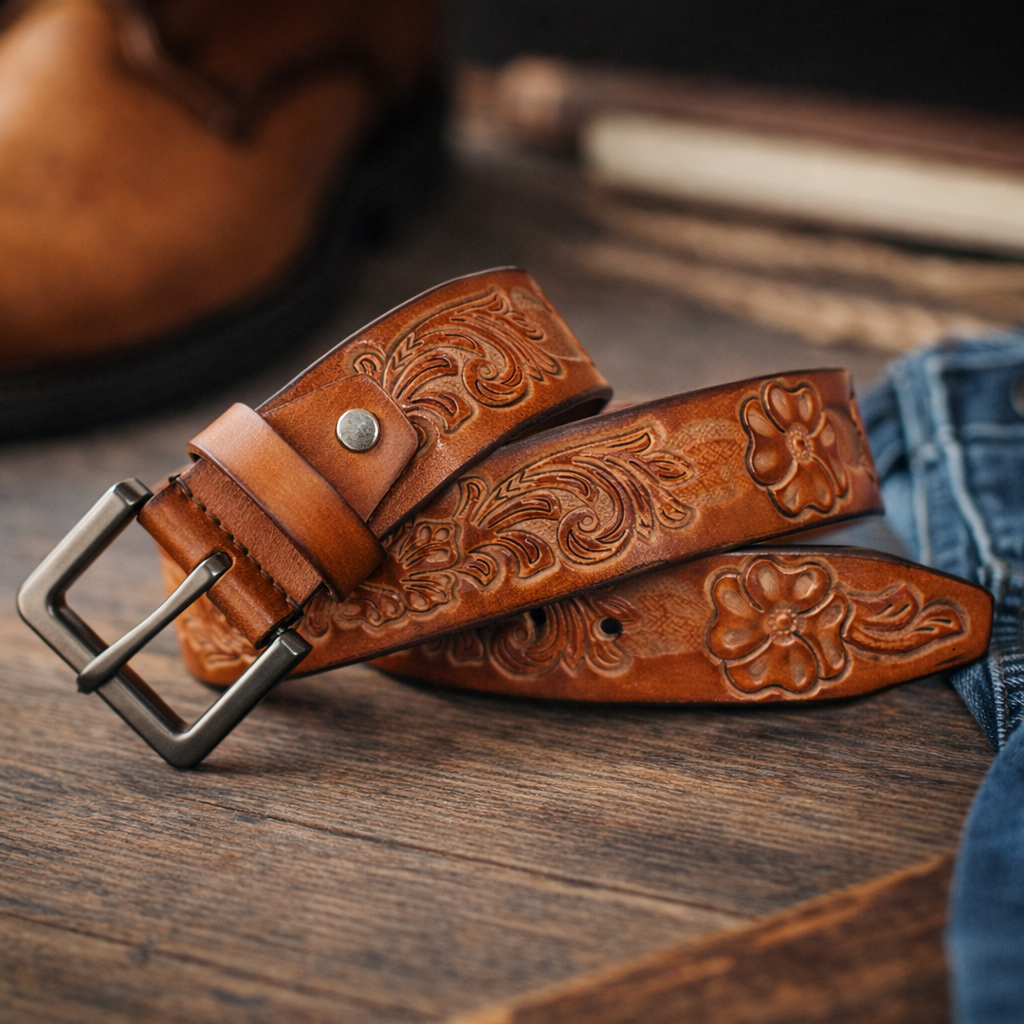 Premium Embossed Genuine Leather Belt Stylish Vintage Designer Belt