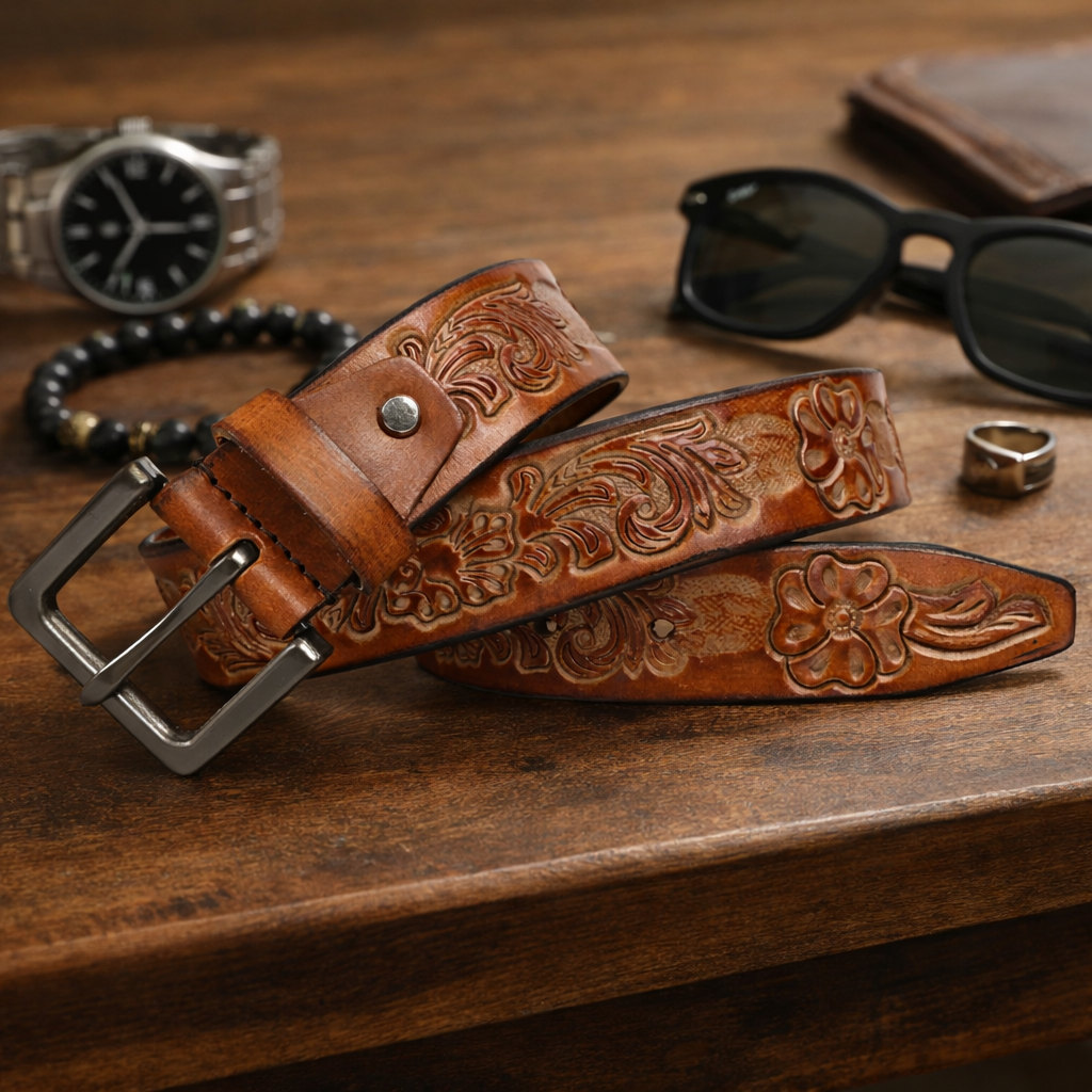 Premium Embossed Genuine Leather Belt Stylish Vintage Designer Belt