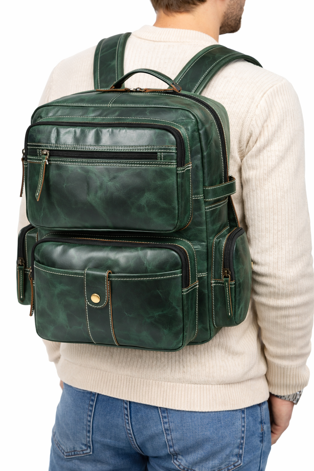 Unisex Leather Backpack Premium Travel Laptop Bag Large Capacity Leather Rucksack