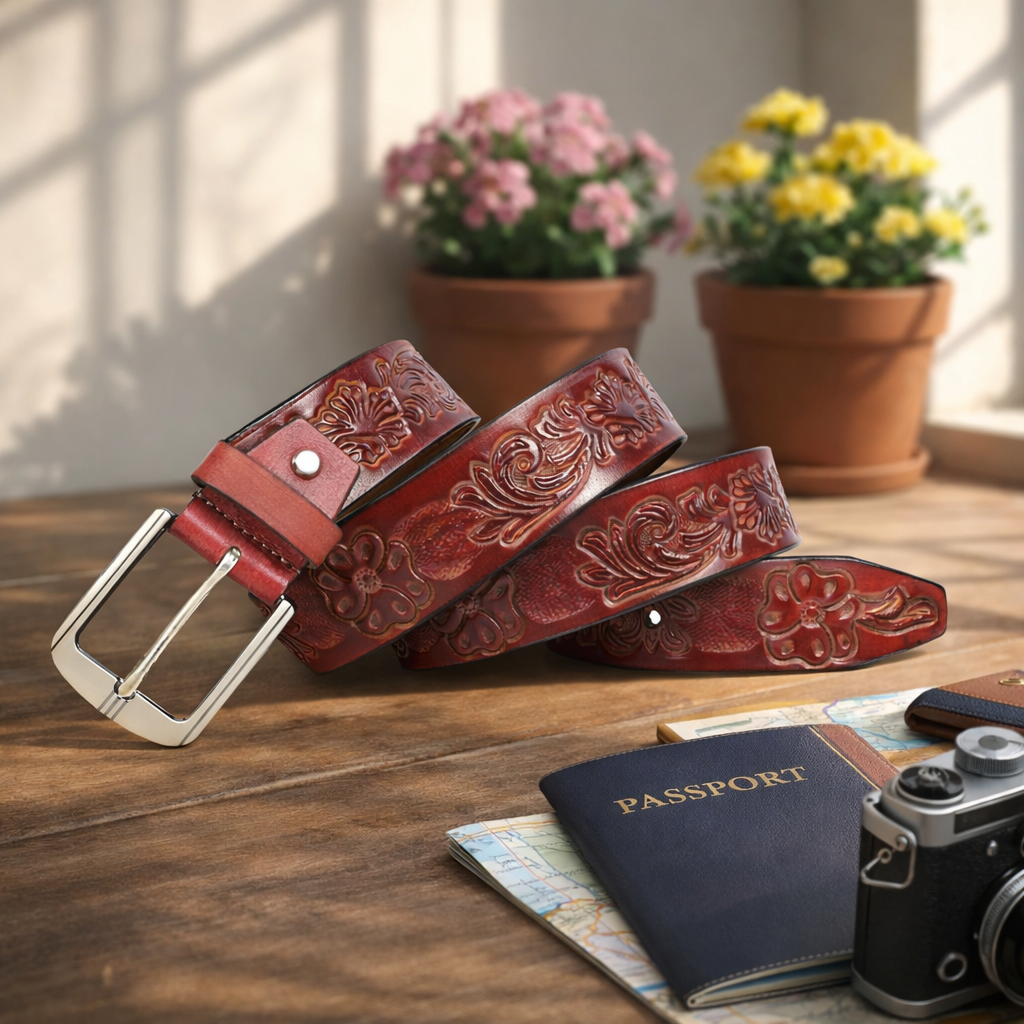 Premium Embossed Genuine Leather Belt Stylish Vintage Designer Belt