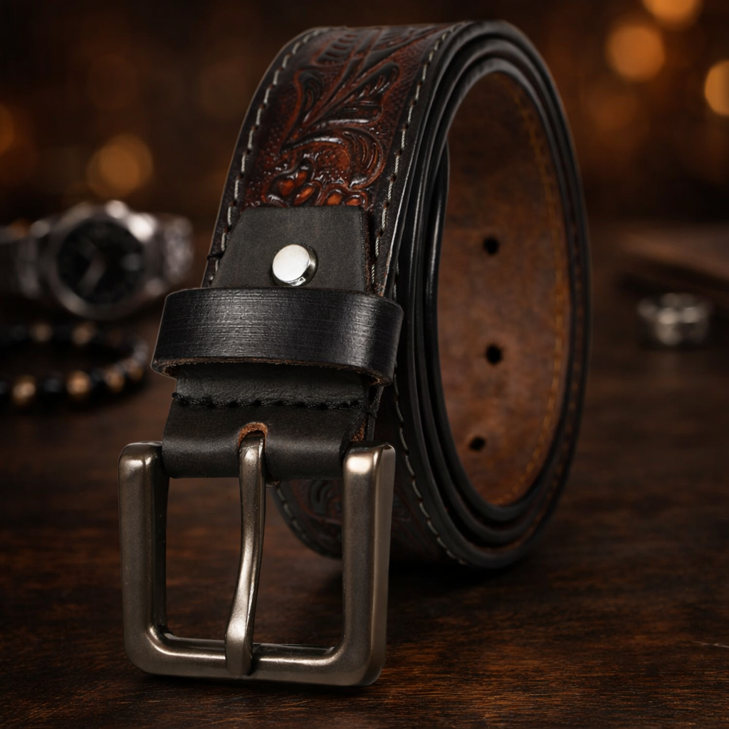 Premium Embossed Genuine Leather Belt Stylish Vintage Designer Belt