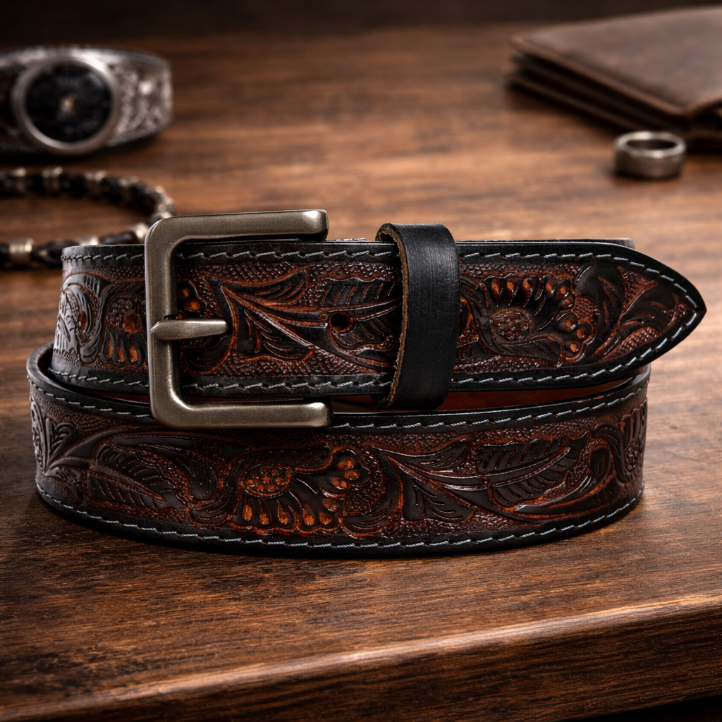 Premium Embossed Genuine Leather Belt Stylish Vintage Designer Belt