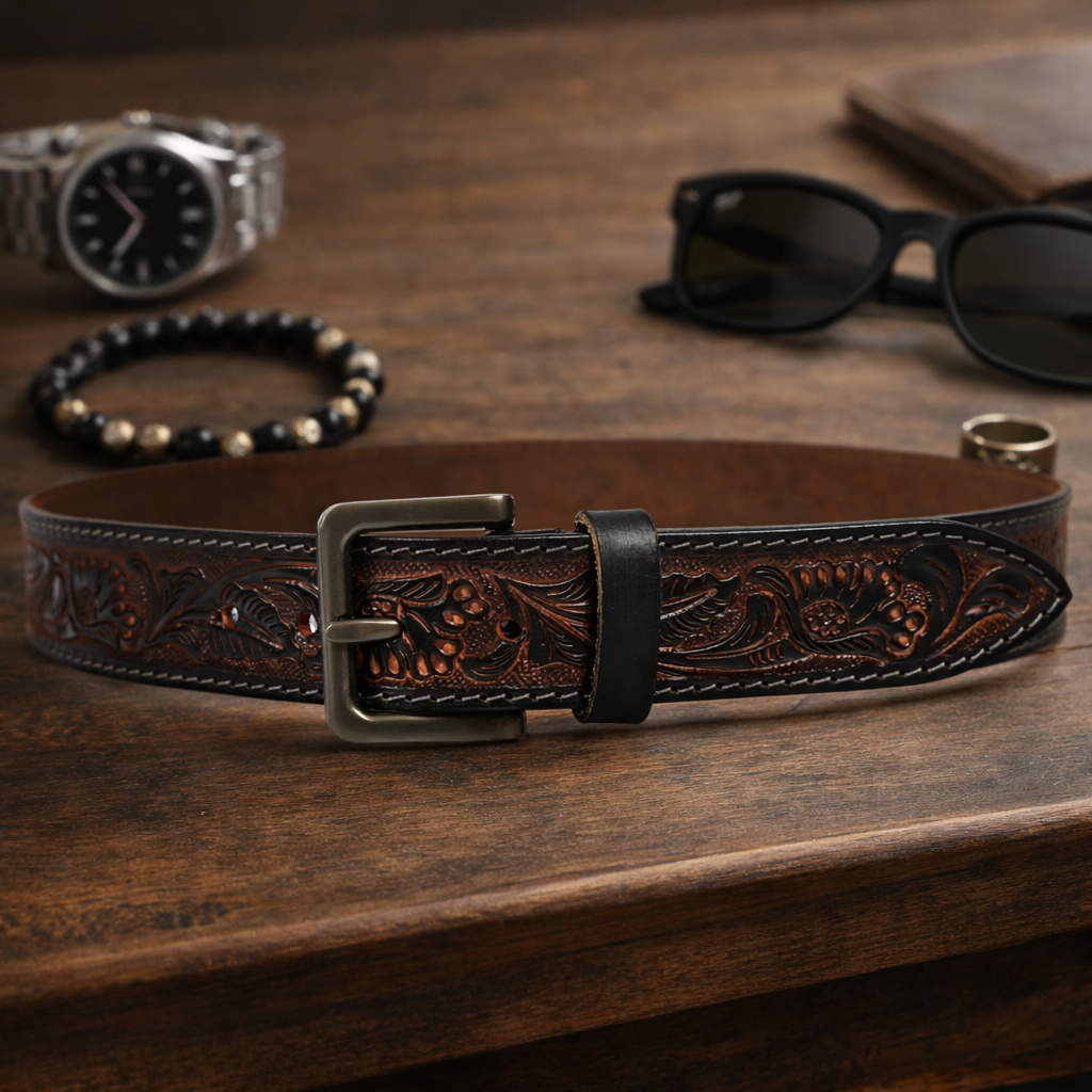 Premium Embossed Genuine Leather Belt Stylish Vintage Designer Belt