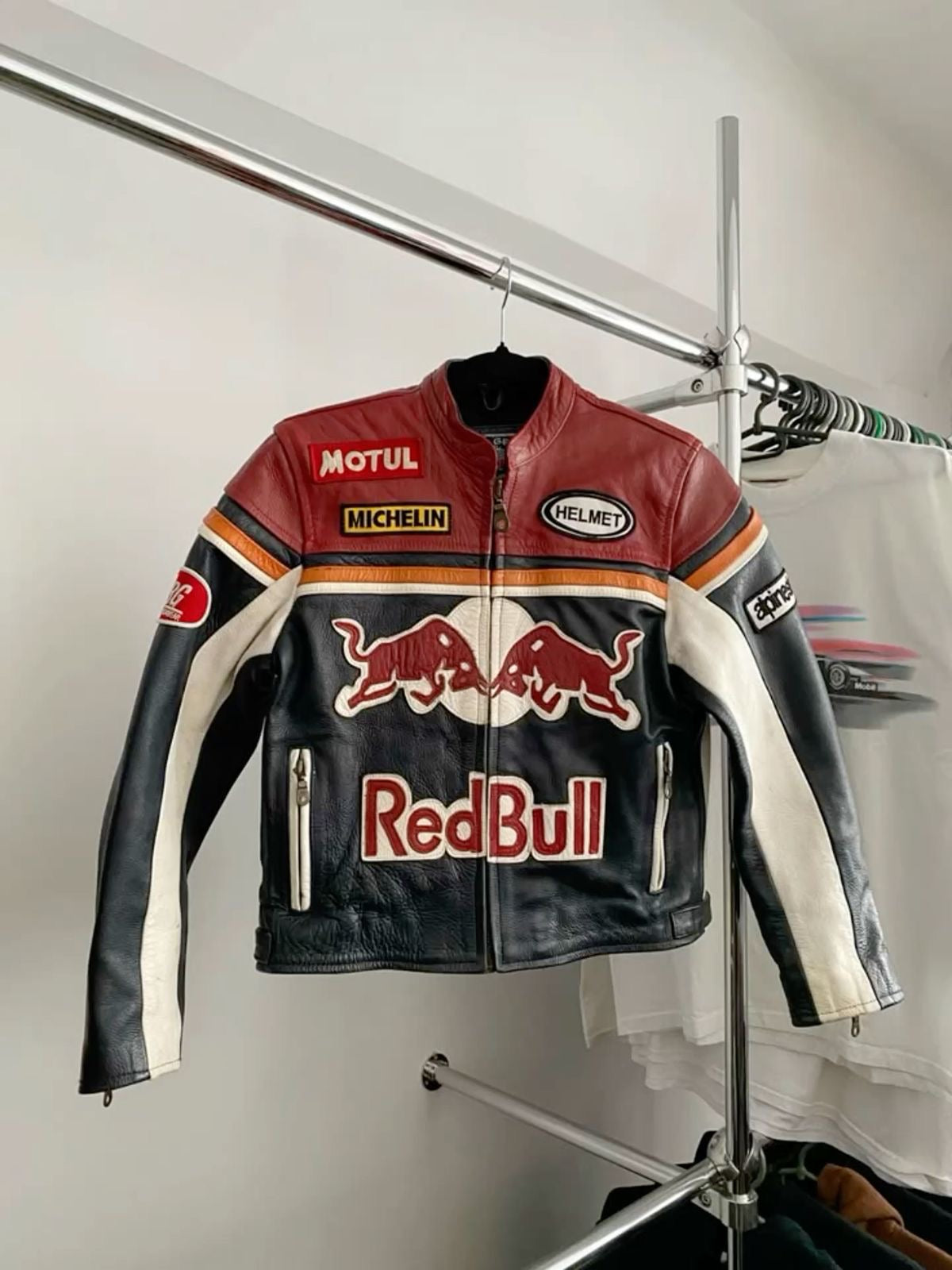 Red Bull Racing Inspired Vintage Motorcycle Leather Jacket