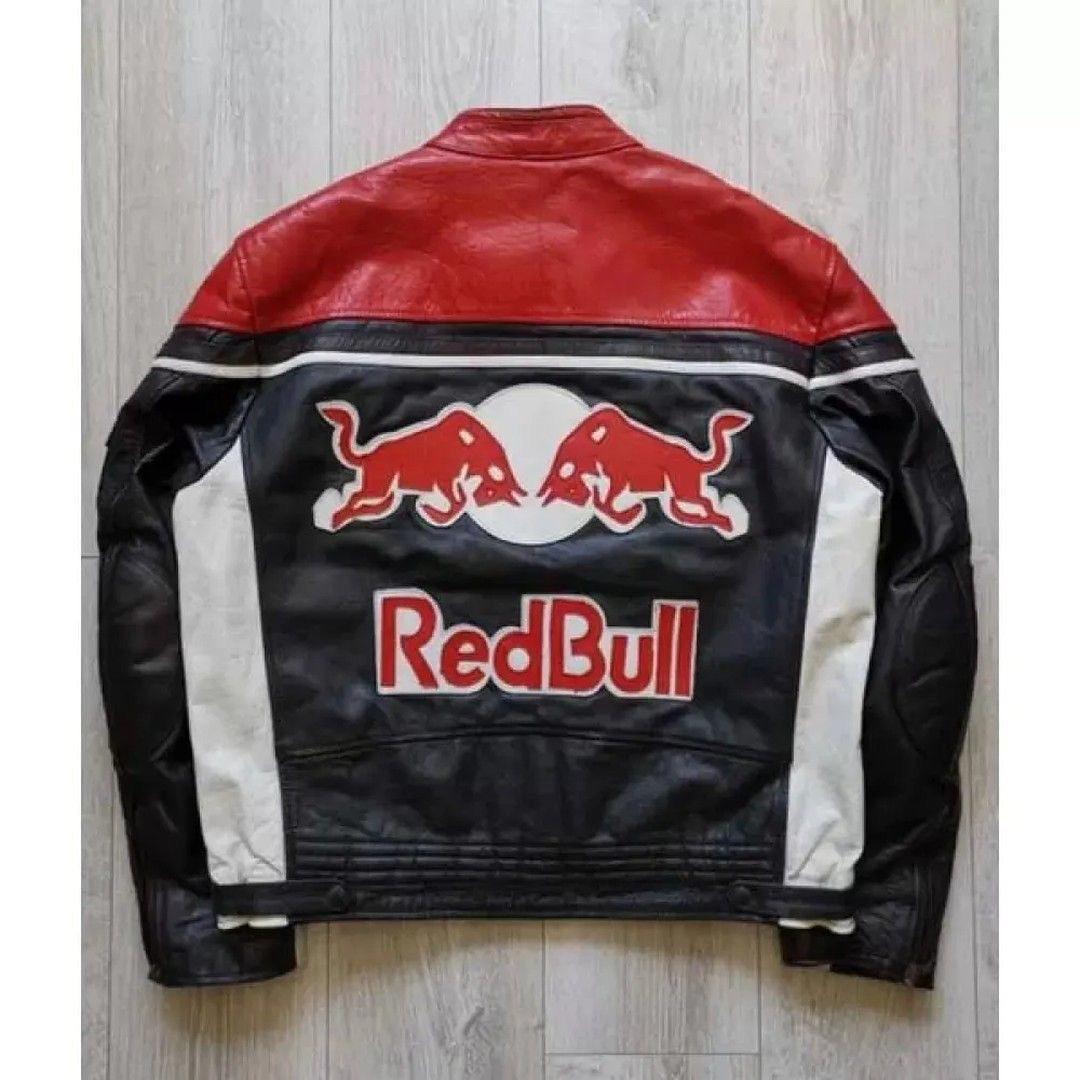 Red Bull Racing Inspired Vintage Motorcycle Leather Jacket