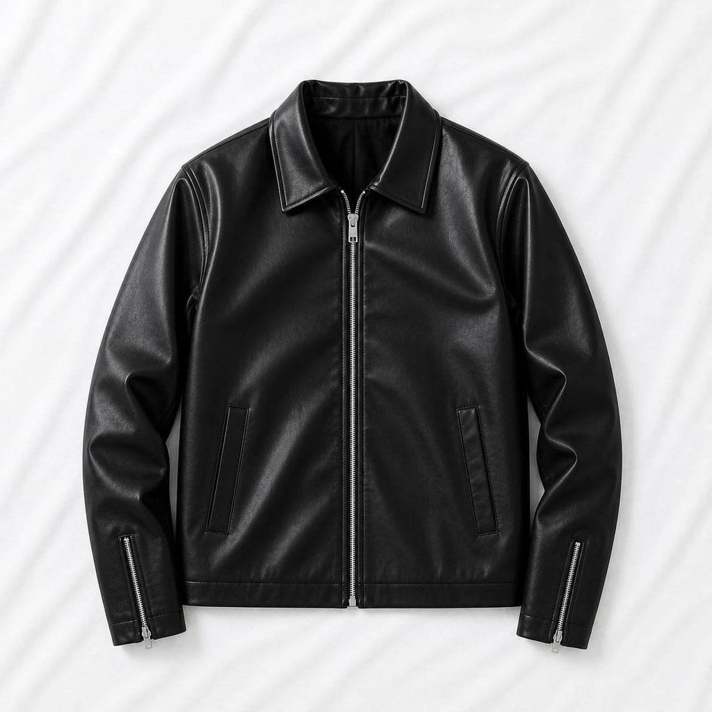 Premium Men’s Black Faux Leather Jacket | Stylish Zipper Front Biker Jacket | Full Sleeve Winter Jacket