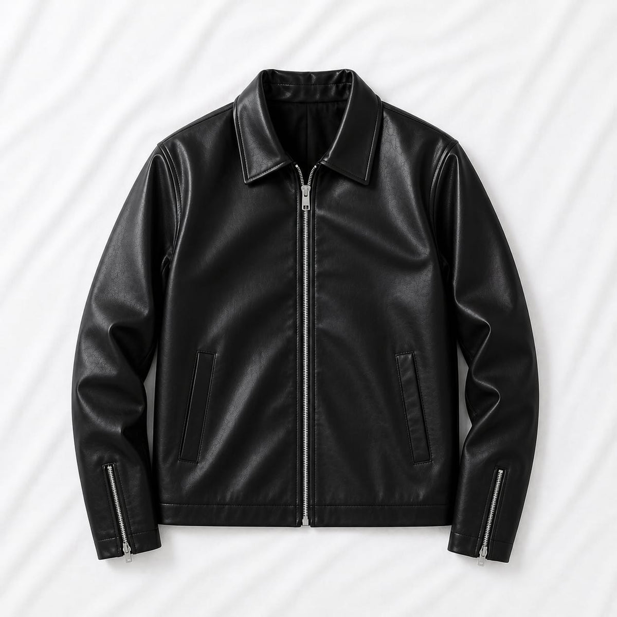 Premium Men’s Black Faux Leather Jacket | Stylish Zipper Front Biker Jacket | Full Sleeve Winter Jacket